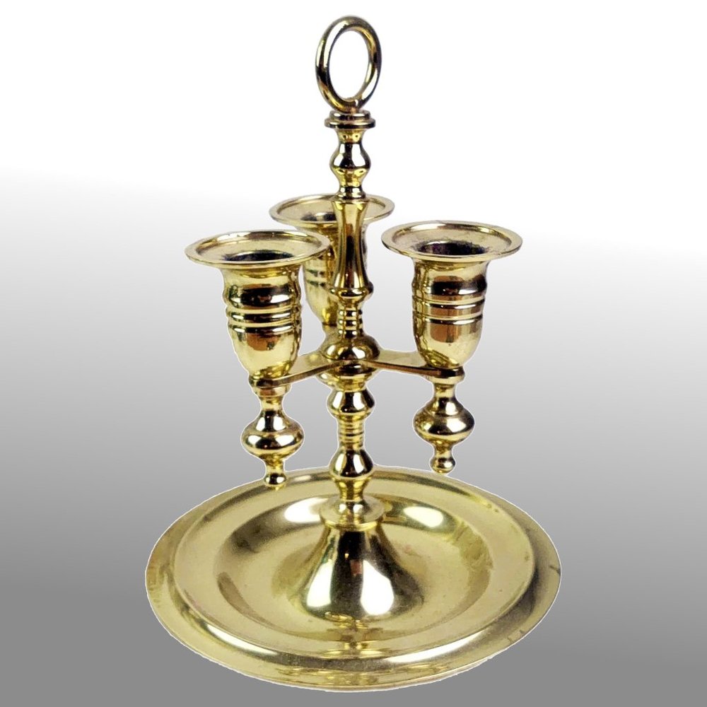 Vintage MCM Heavy Solid Brass Candelabra -m3 Candleholders and drip Tray